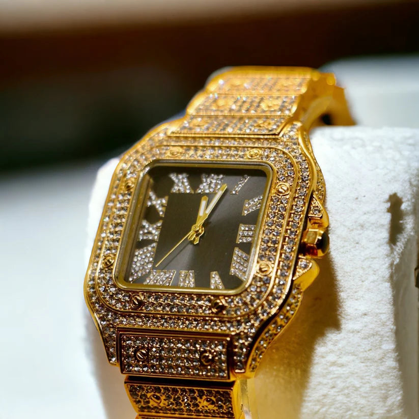 Luxury Gold Iced Out Stone Square